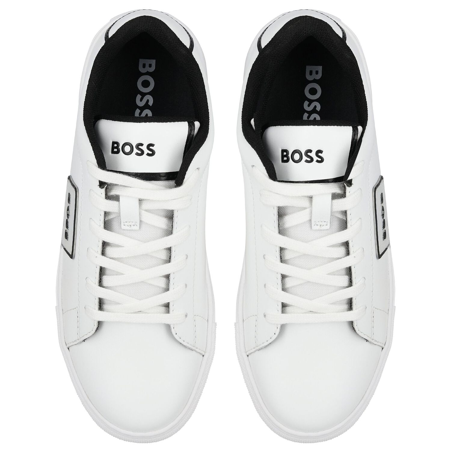 White Logo Leather Trainers, 1, hi-res