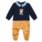 Baby Boys Navy & Beige Geo Map Babygrow, 2, hi-res
