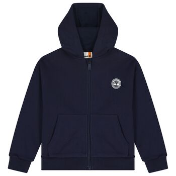 Boys Navy Blue Logo Hooded Zip Up Top