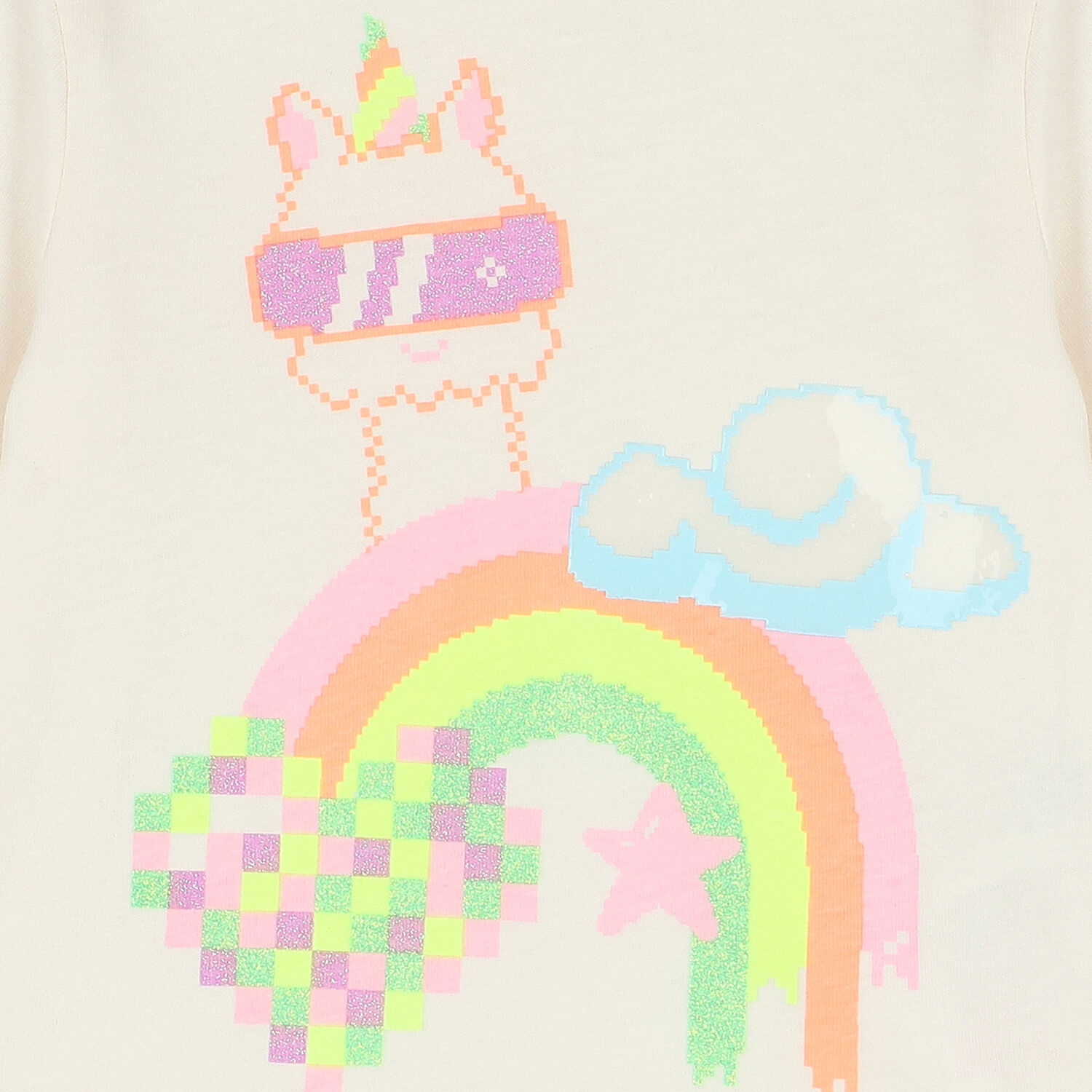 توب بنات بأكمام بطبعة اللاما باللون العاجى, 1, hi-res