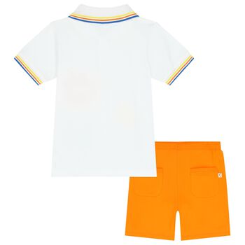 Boys White & Orange Logo Shorts Set