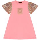 Girls Pink & Gold Logo Dress, 2, hi-res