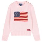 Girls Pink Logo Knitted Jumper, 1, hi-res