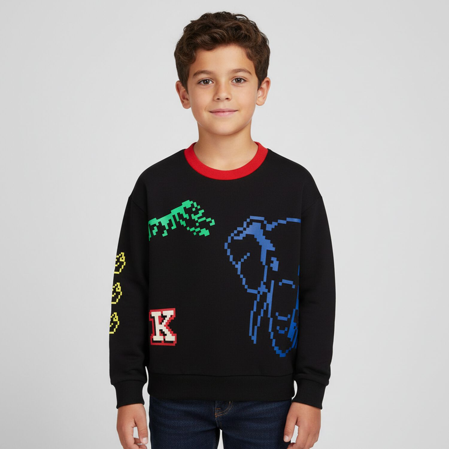 Boys Black Logo & Animals Sweatshirt, 1, hi-res