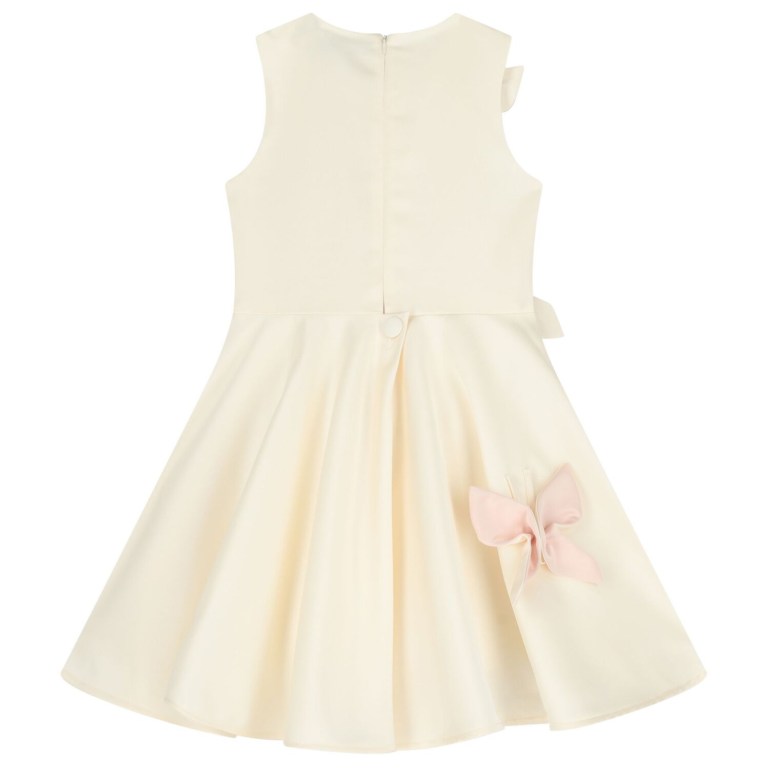 Girls Ivory Butterfly Satin Dress, 1, hi-res