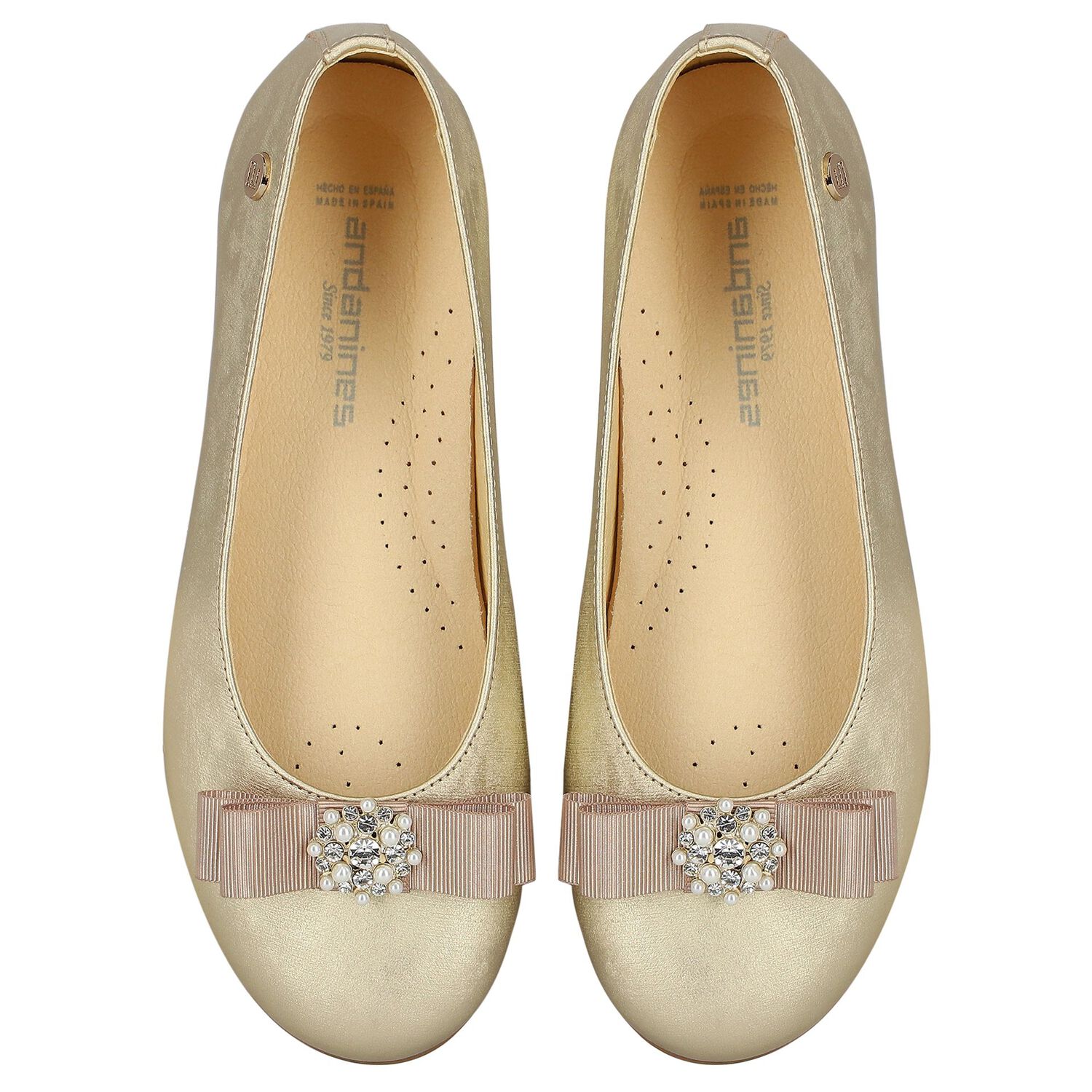 Girls Gold Ballerina Bow Shoes, 1, hi-res image number null