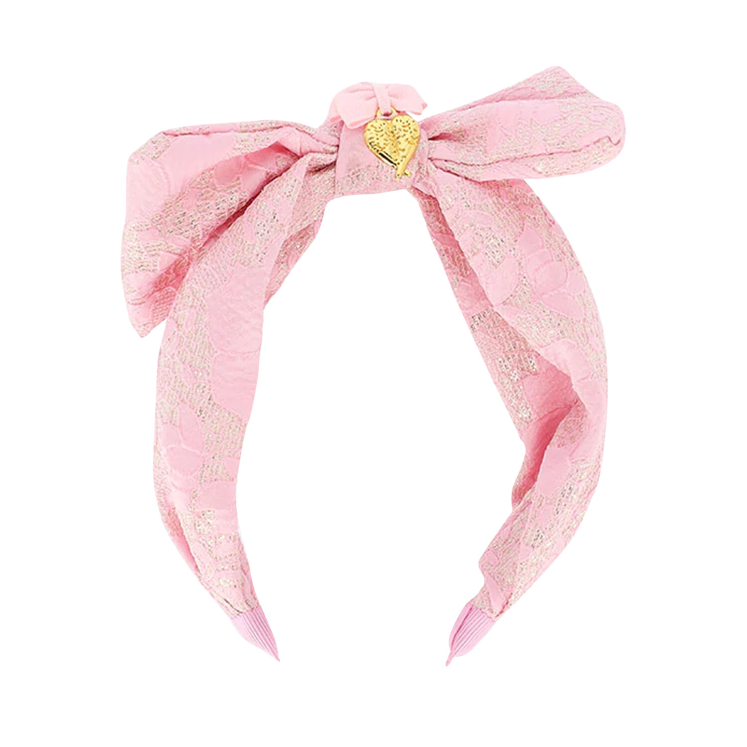 Girls Pink & Gold Bow Headband, 7, hi-res