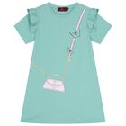 Girls Green Bag Logo Dress , 2, hi-res