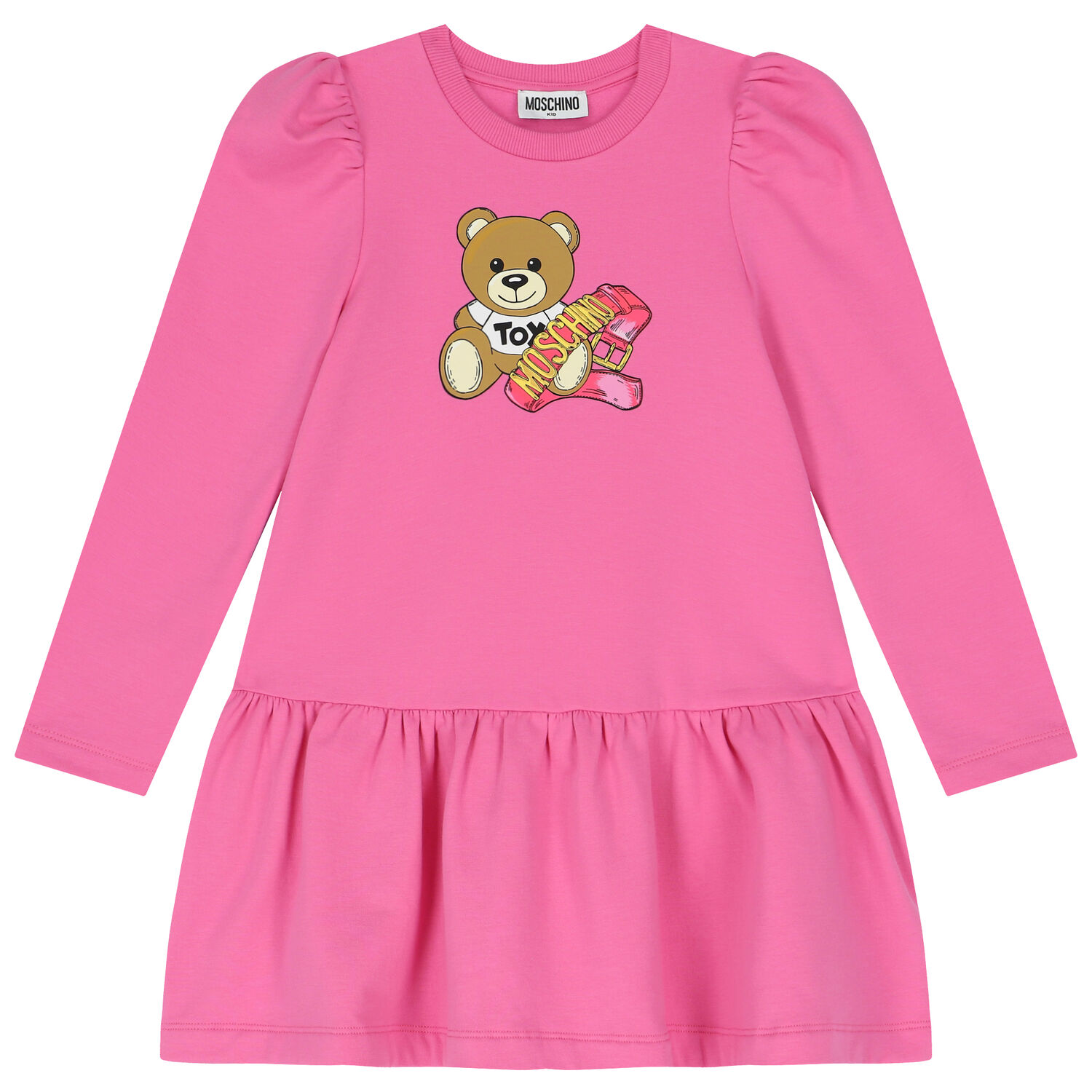 Girls Pink Teddy Bear Logo Dress, 2, hi-res