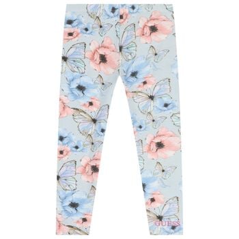 Girls Blue Floral & Butterfly Leggings 