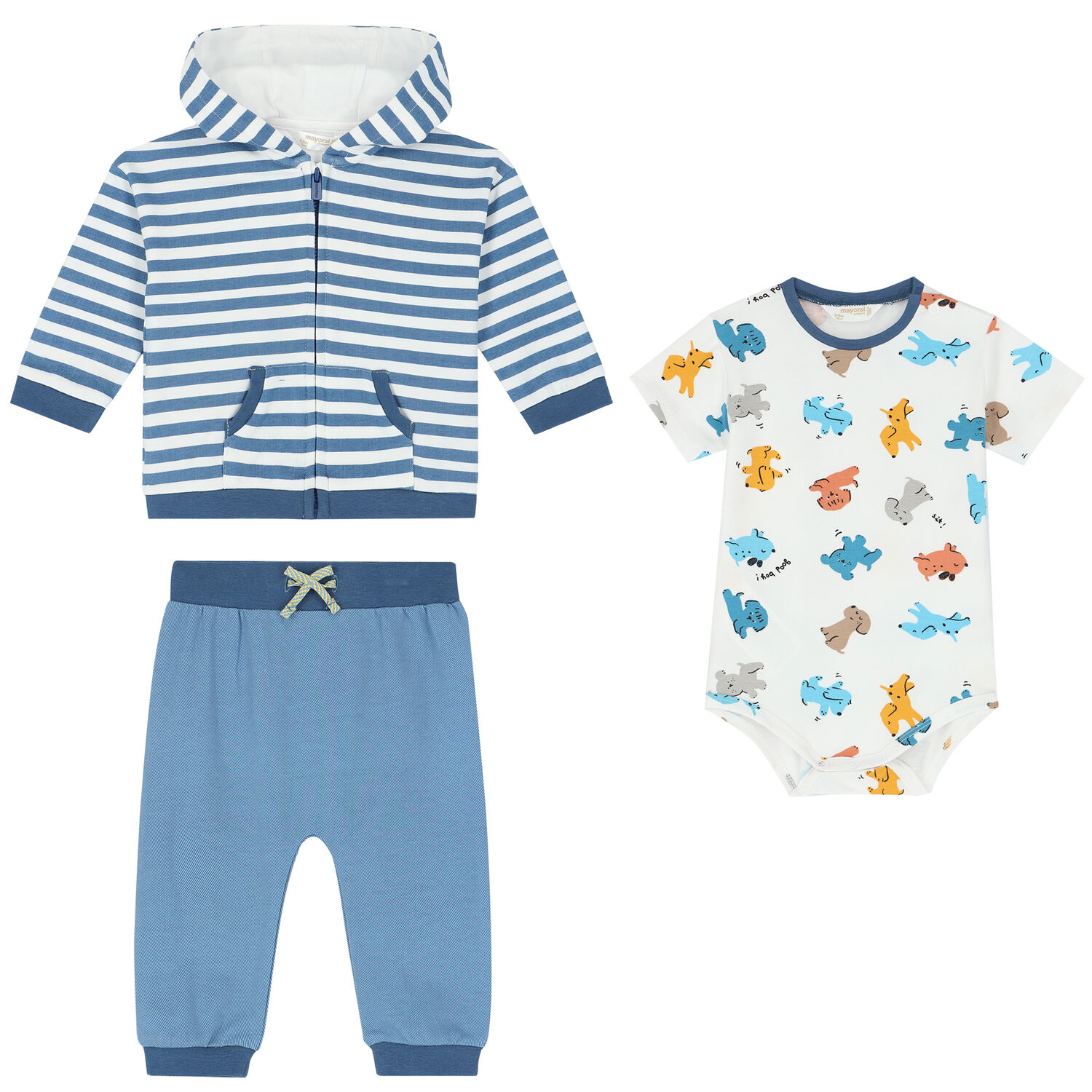 طقم بدلة أولاد رياضية باللون الأزرق والأبيض (3 قطع), 1, hi-res image number null