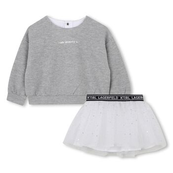 Younger Girls Grey & White Logo Skirt