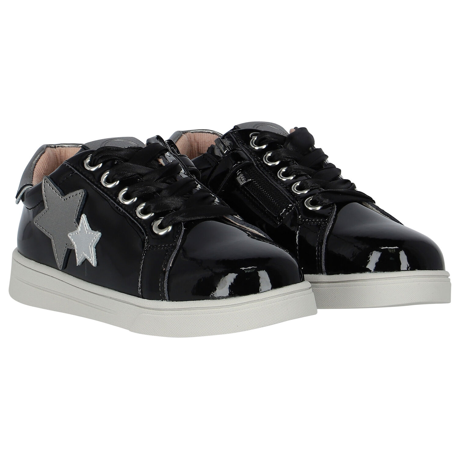 حذاء بنات رياضي باللون الأسود والفضي, 2, hi-res