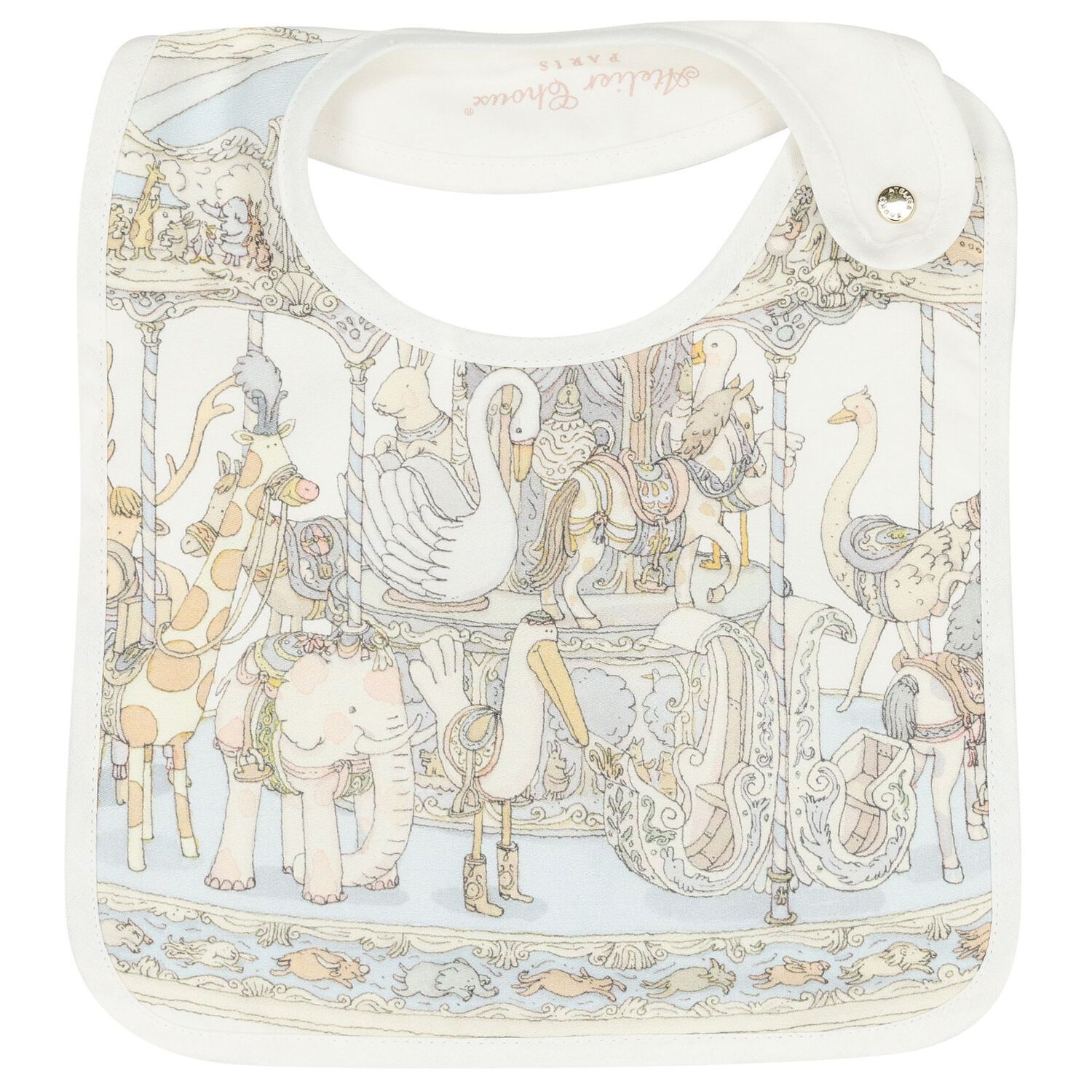 Baby Boys Ivory & Blue Carousel Bib, 1, hi-res