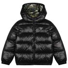 Boys Black Logo Puffer Jacket, 1, hi-res