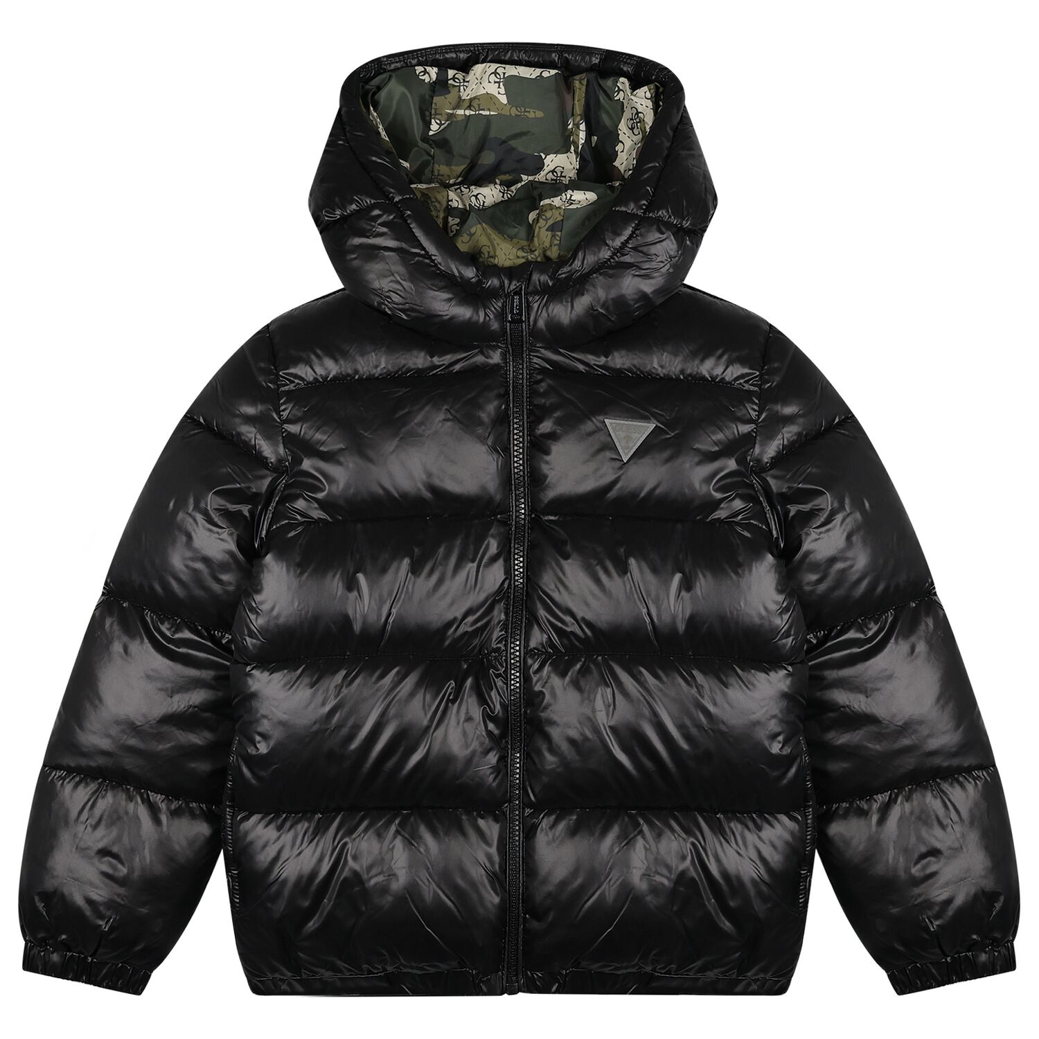 Boys Black Logo Puffer Jacket, 1, hi-res
