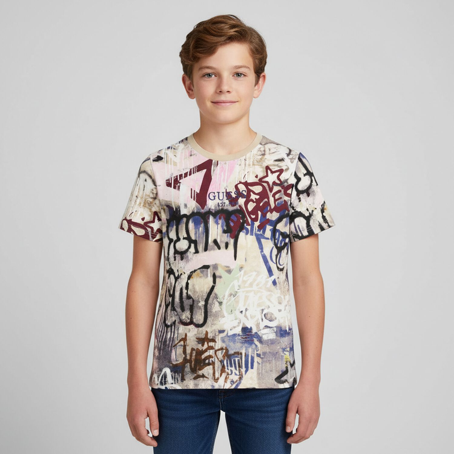 Boys Beige Logo T-Shirt, 1, hi-res