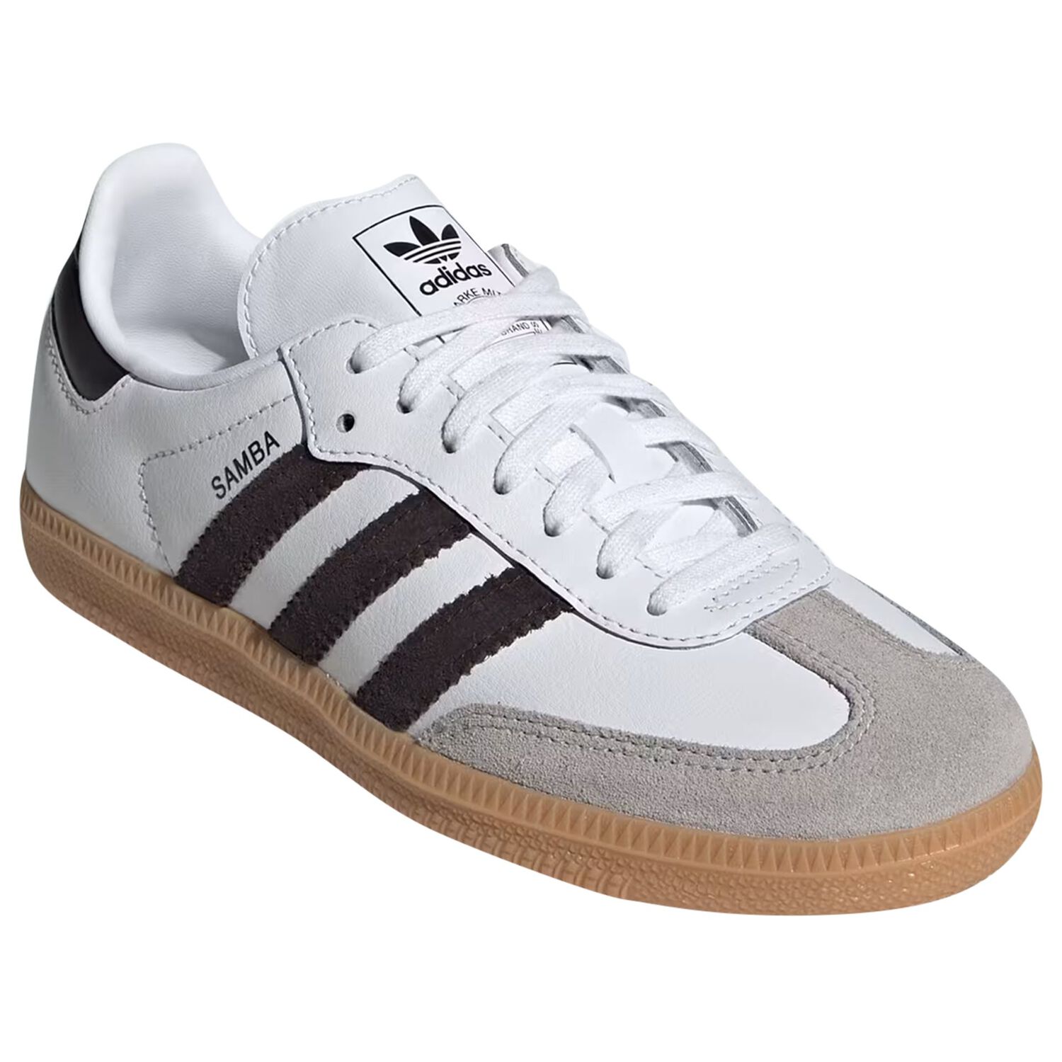 White & Brown Logo Samba Trainers, 1, hi-res