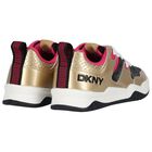 Girls Gold, Pink & Black Logo Trainers, 1, hi-res