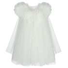 Girls Cendice White Organza Floral & Tulle Cape Dress, 1, hi-res