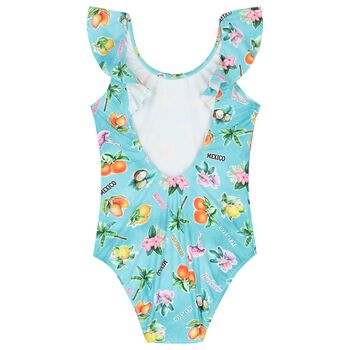 Girls Green Ruffled Swimsuit