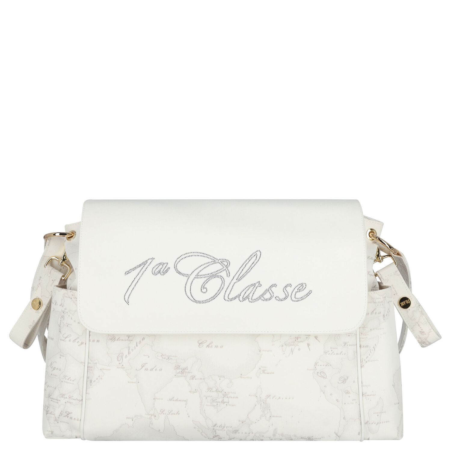 حقيبة تغيير حفاضات للبنات  بتصميم خريطة جغرافية باللون العاجي والرمادي, 1, hi-res