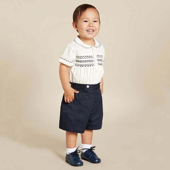 Baby Boys White & Navy Shorts Set
