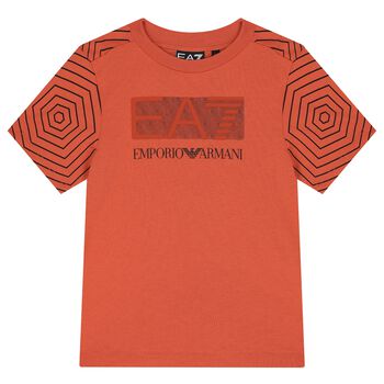 Boys Orange Geometric EA7 T-Shirt