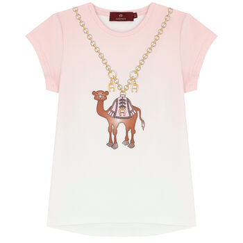 Girls Pink & White Camel T-Shirt