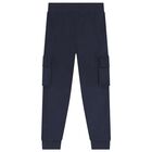 Boys Navy Blue Logo Joggers, 1, hi-res