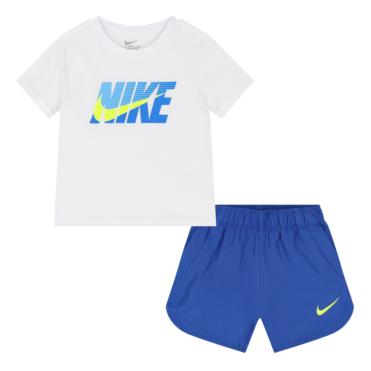 Baby Boys White & Blue Logo Shorts Set, 1, hi-res