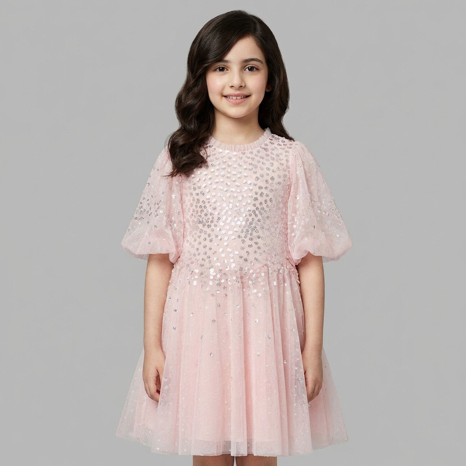 Girls Pink Sequin Tulle Dress , 1, hi-res