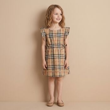 Younger Girls Beige Check Dress