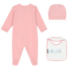 Pink Teddy Bear Logo Babygrow Set, 3, hi-res