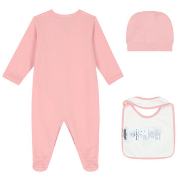 Pink Teddy Bear Logo Babygrow Set