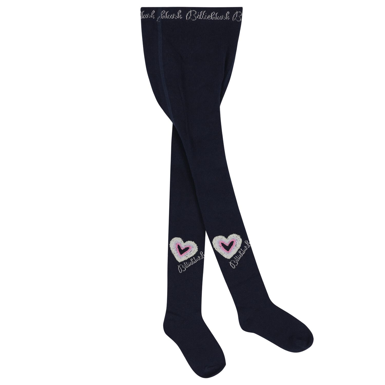Girls Navy Blue Logo Heart Tights, 2, hi-res image number null