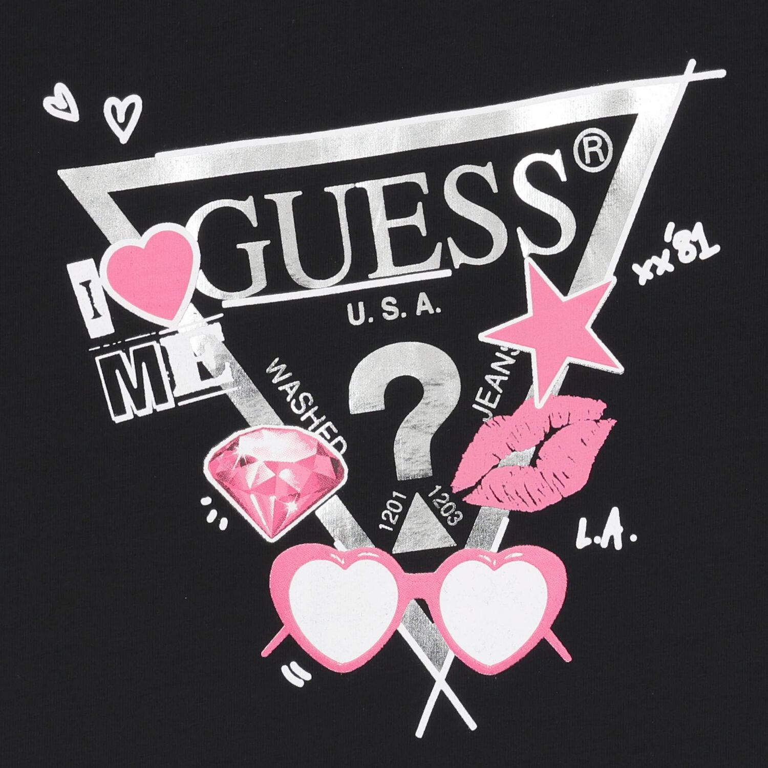 توب بنات بأكمام طويلة بالشعار باللون الأسود, 2, hi-res