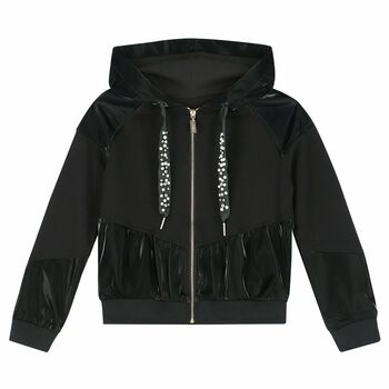 Girls Black Embellished Zip Up Top