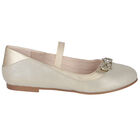 حذاء بفيونكة  باللون الذهبي للبنات, 1, hi-res