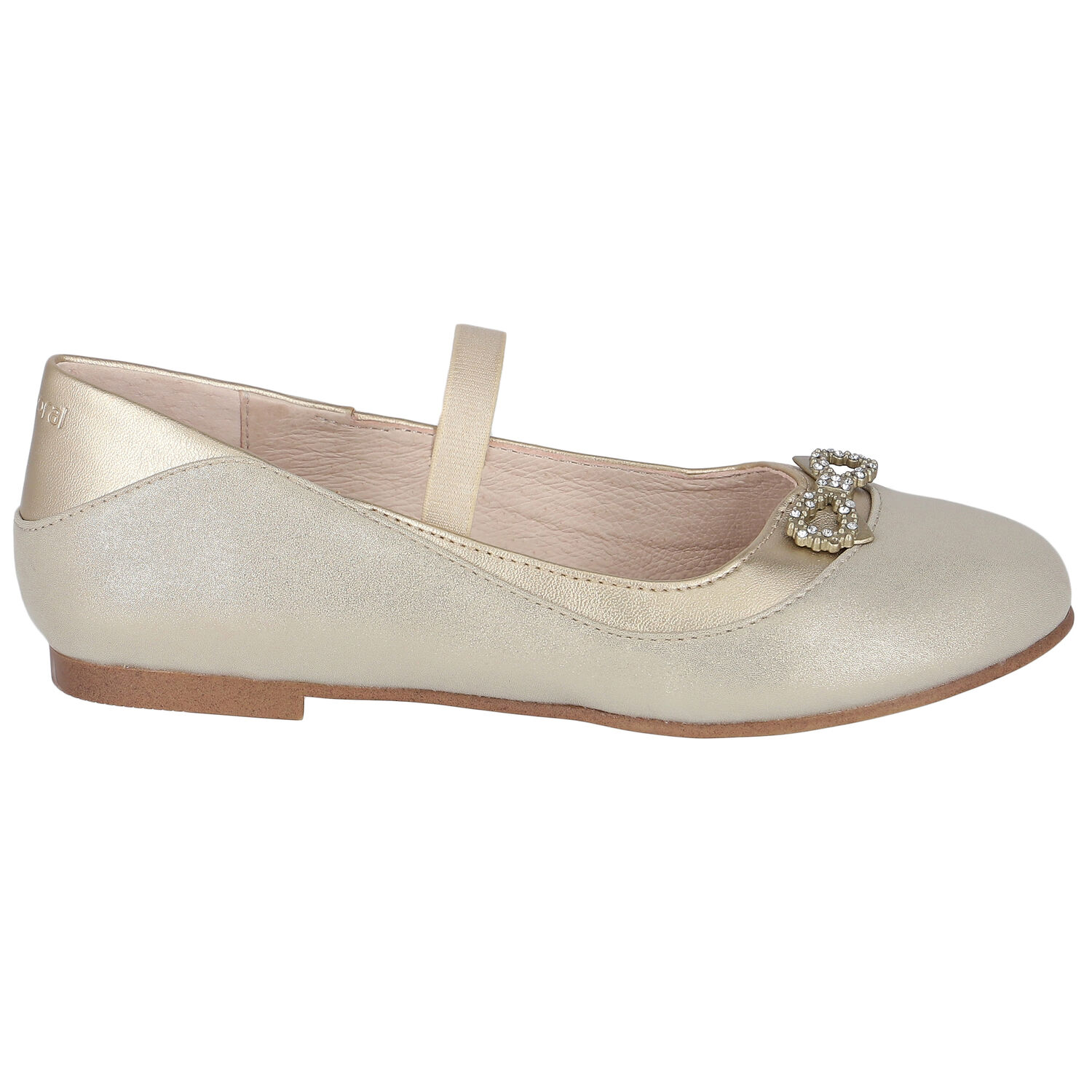 حذاء بفيونكة  باللون الذهبي للبنات, 1, hi-res