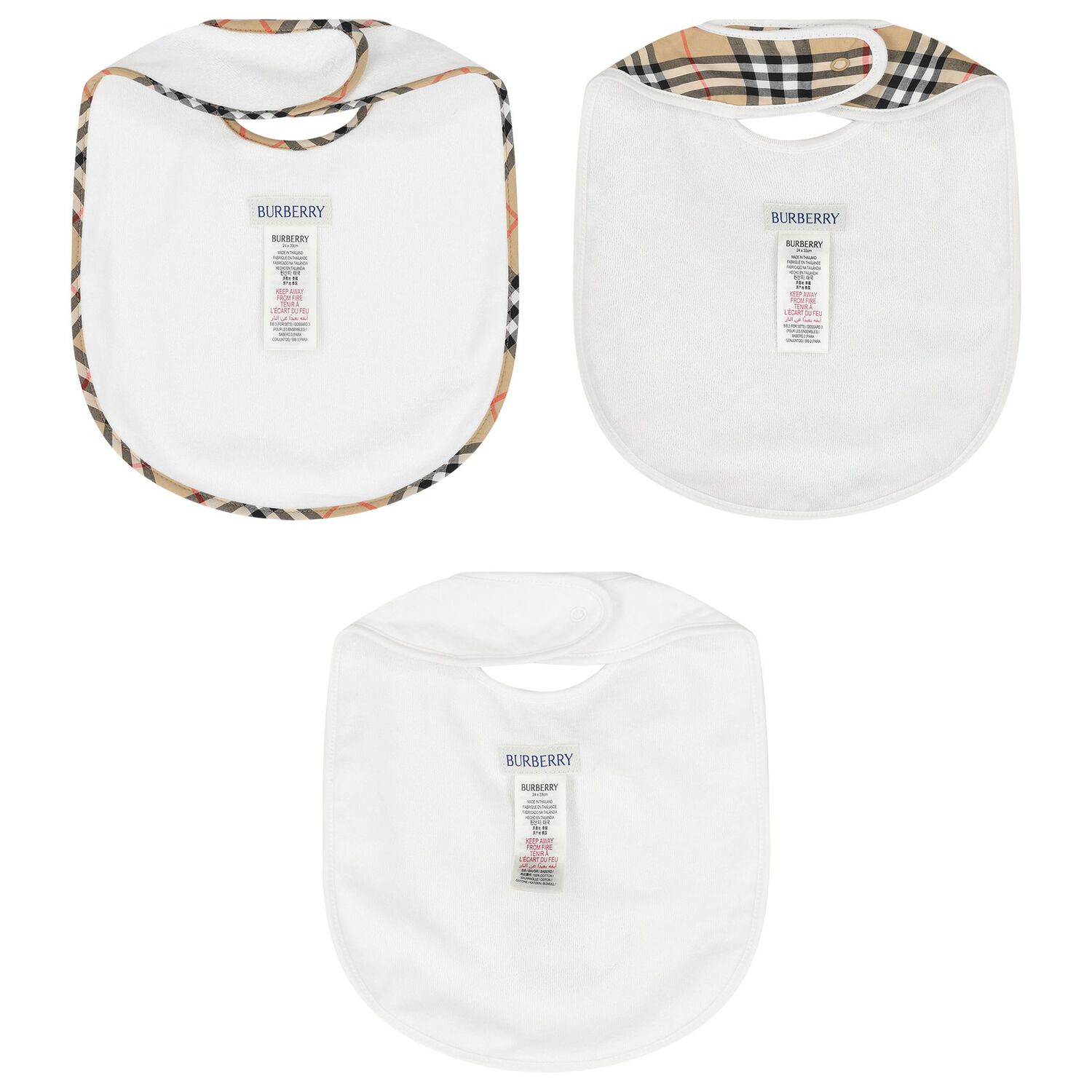 White & Beige Check Baby Bibs ( 3-Pack ), 1, hi-res