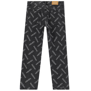 Girls Dark Grey Logo Denim Pants