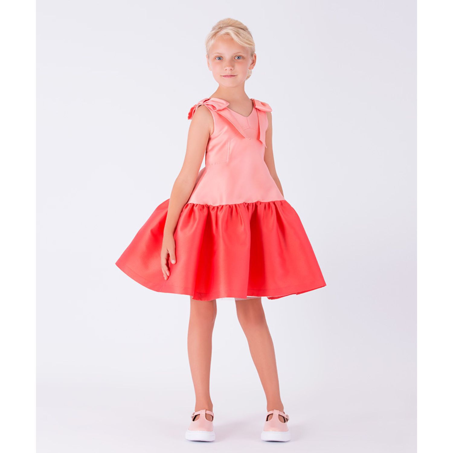 Girls Coral Satin Dress, 1, hi-res