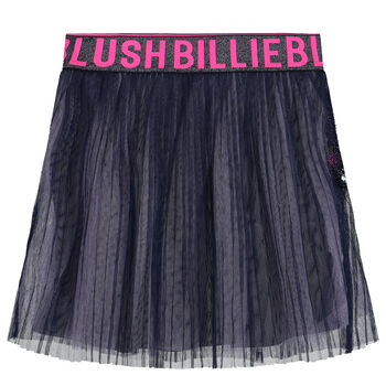Girls Navy Blue Logo Tulle & Sequin Skirt