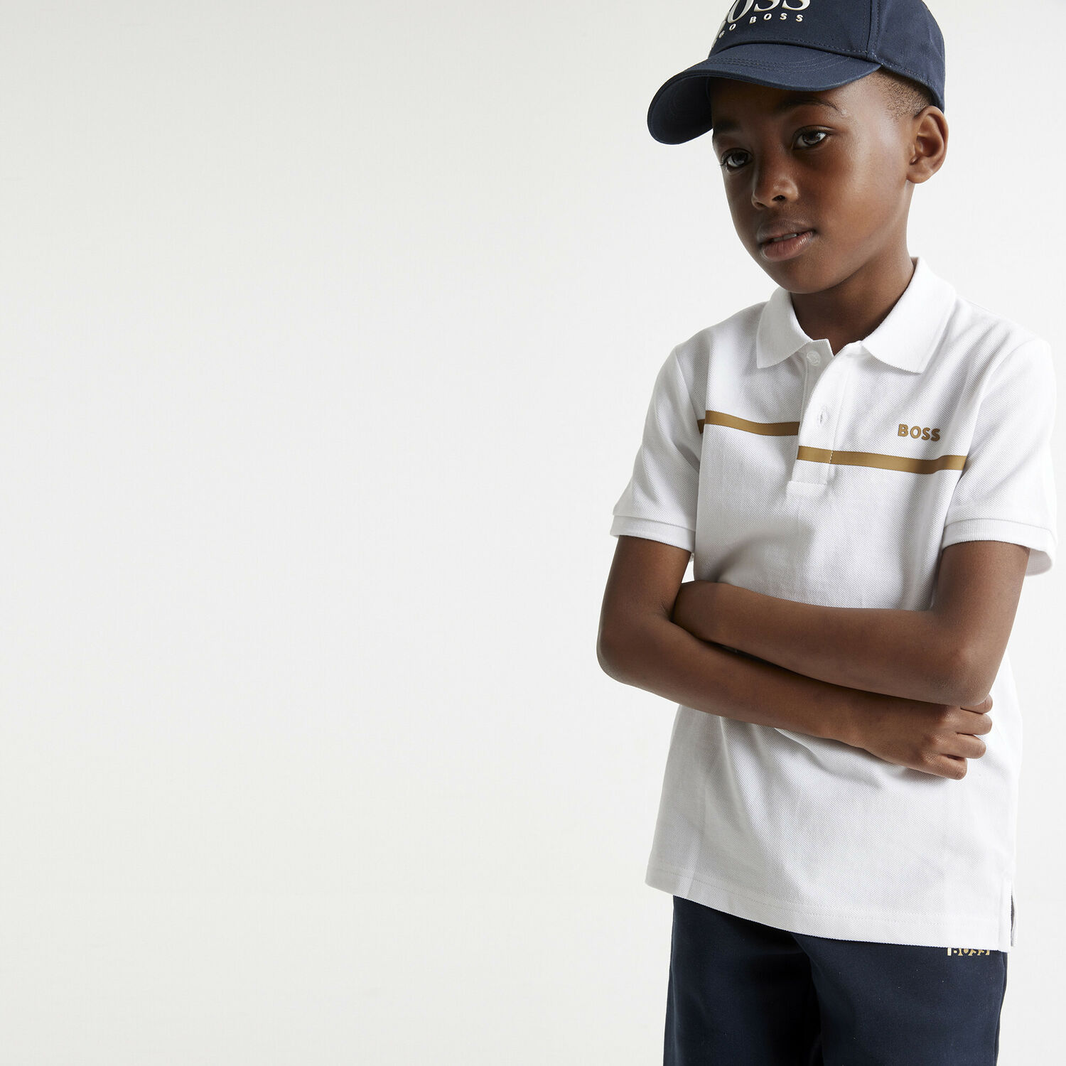 Boys White & Gold Polo Shirt, 1, hi-res