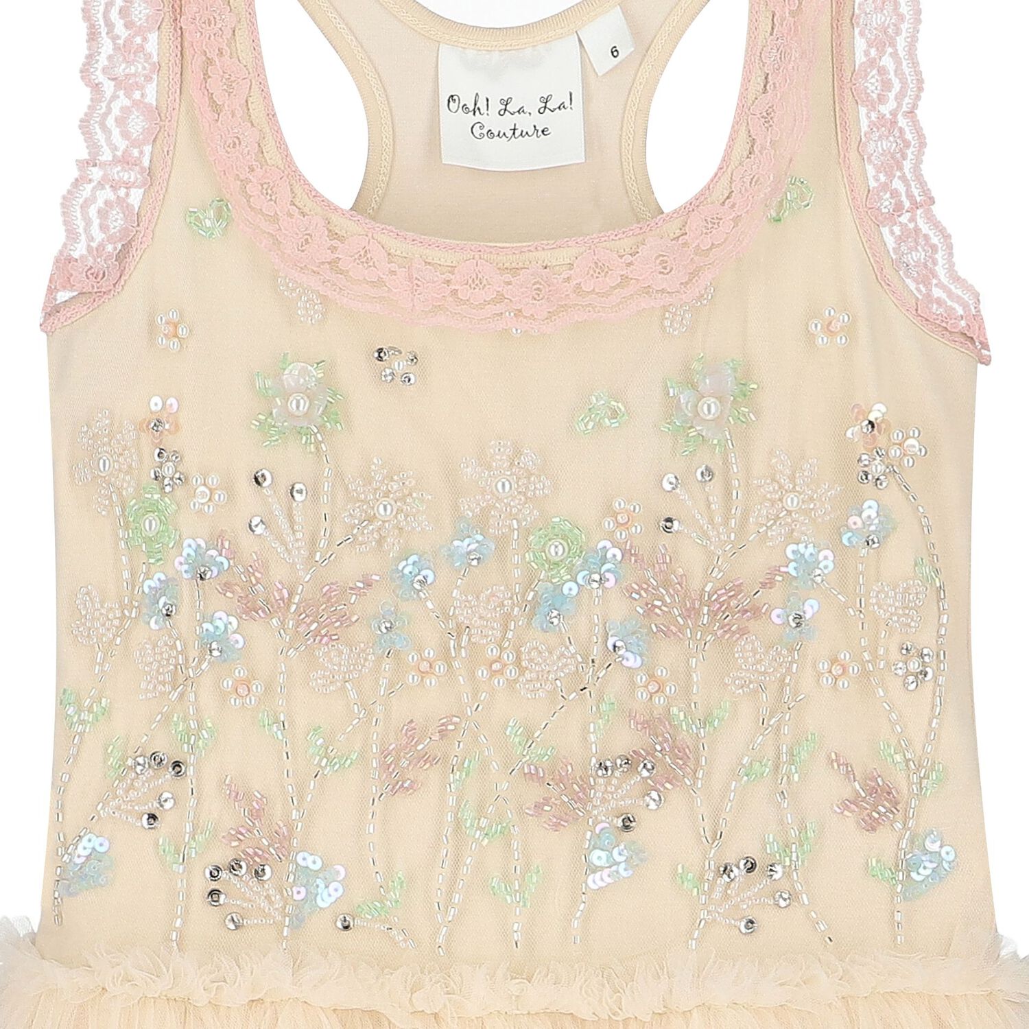 Girls Ivory Embellished Tulle Dress, 1, hi-res image number null