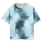 تي شيرت أولاد بالشعار باللون الأزرق والأبيض, 1, hi-res