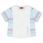 Girls White & Blue Logo Zig Zag T-Shirt, 1, hi-res