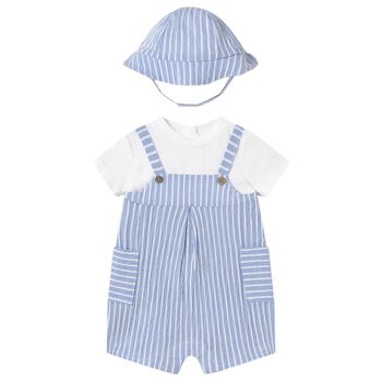 Baby Boys Blue & Ivory Striped Baby Romper Set