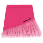 Girls Pink Logo Ruffled Skirt, 1, hi-res